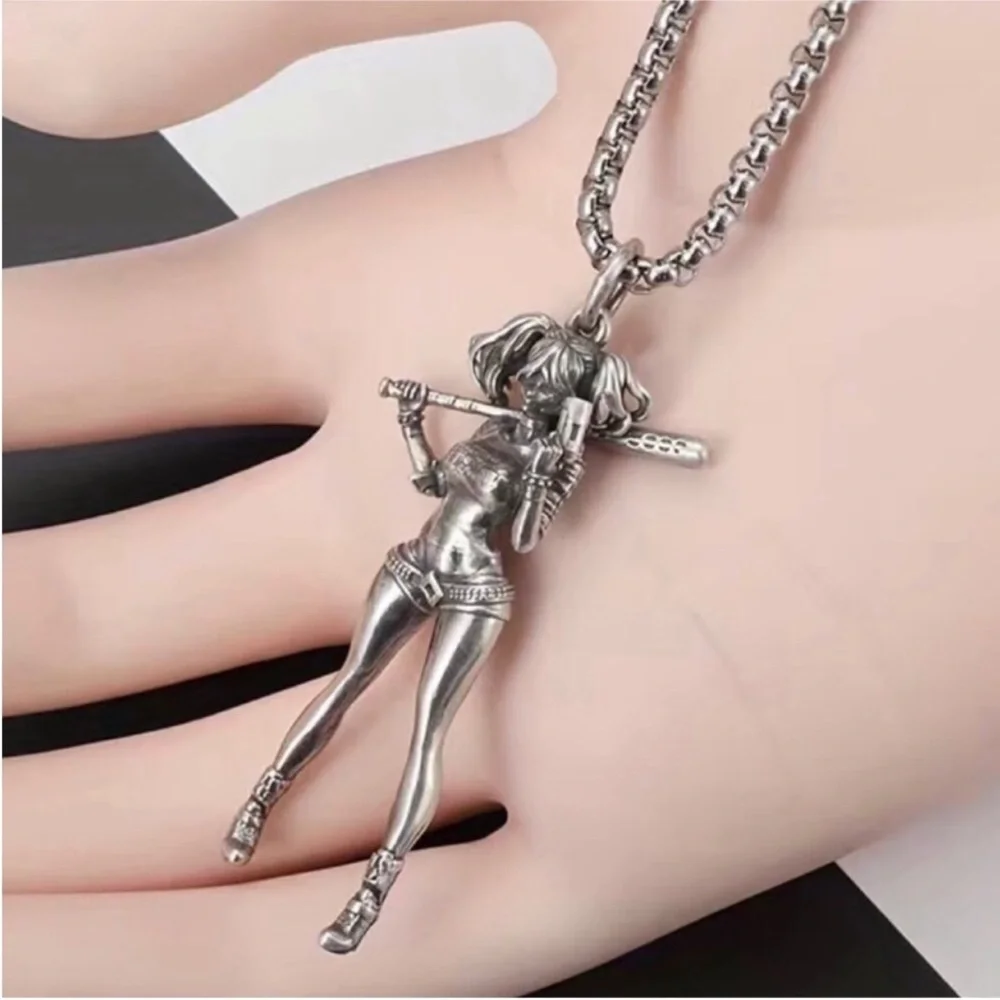 Harley Quinn Pendant Necklace Retro DC Joker’s Girlfriend Bikercore Streetwear